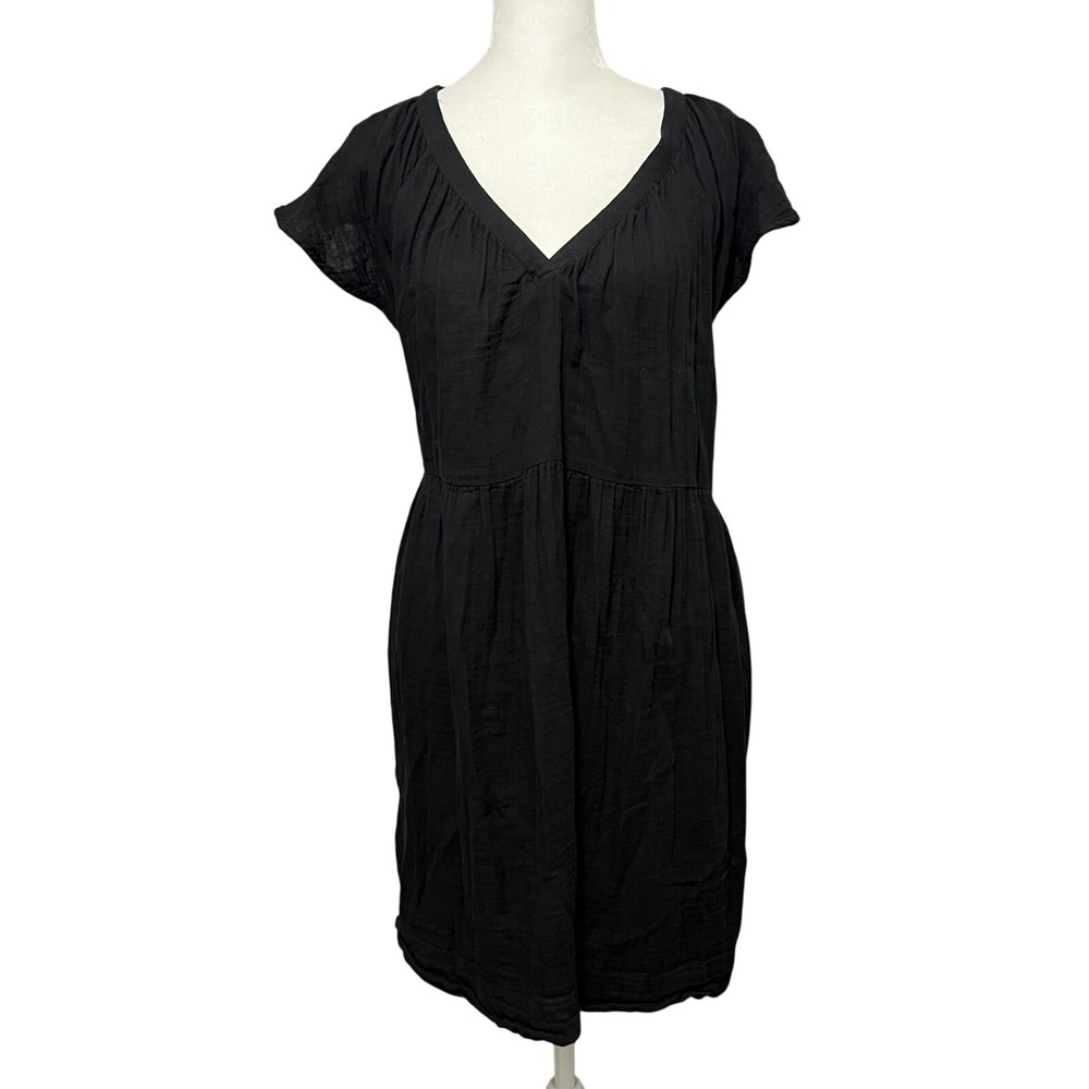 Old‎ Navy Black Cotton Babydoll Peasant Flowy Beach Resort Dress w/ Pockets Sz L